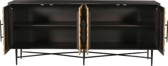 Sideboard Ritz made of Solid Wood Black / Gold Matt 180x45x76cm