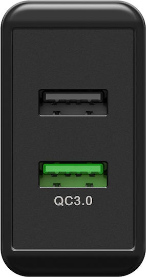 Goobay Φορτιστής Χωρίς Καλώδιο με 2 Θύρες USB-A 28W Quick Charge 3.0 Μαύρος (44956)