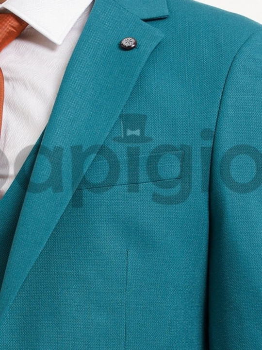 100-23 Men's Summer Suit with Vest Petrol