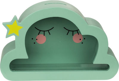 Παιδικός Κουμπαράς Ξύλινος Σύννεφο Πράσινος 18x5x17.5cm