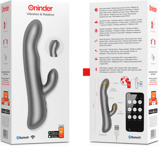 Oninder Δονητής Rabbit με Απομακρυσμένο Έλεγχο Vibration & Rotation 23cm Black