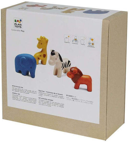 Plan Toys Ζωάκι Σετ Άγριων Ζώων από Ξύλο για 12+ Μηνών