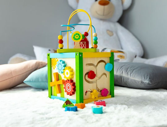 Ecotoys Shape Sorting Toy Educational Activity Cube 5 In 1 made of Wood for 18++ Months
