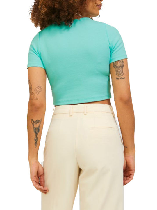 Jack & Jones Women's Summer Crop Top Cotton Short Sleeve Turquoise