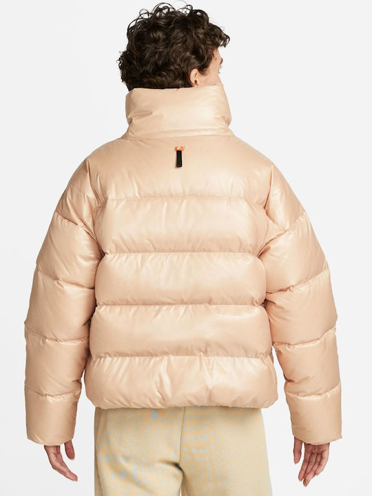 Nike Scurt Jachetă de femei Puffer Impermeabil pentru iarnă Bej