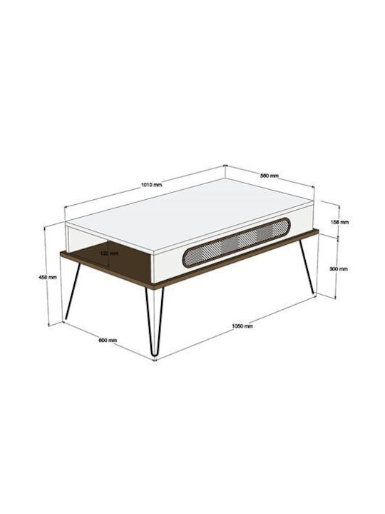 Rectangular Coffee Table Wooden Ecru L105xW56xH45.8cm.