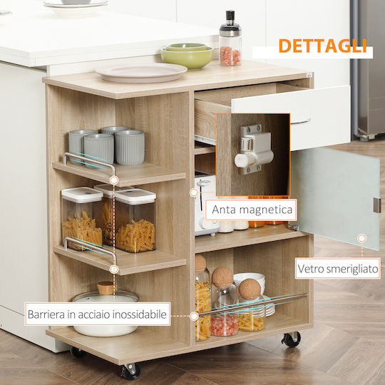 HomCom Troleu De Bucătărie Din Lemn Capacitate 6 Locuri Maro 65x39x80cm