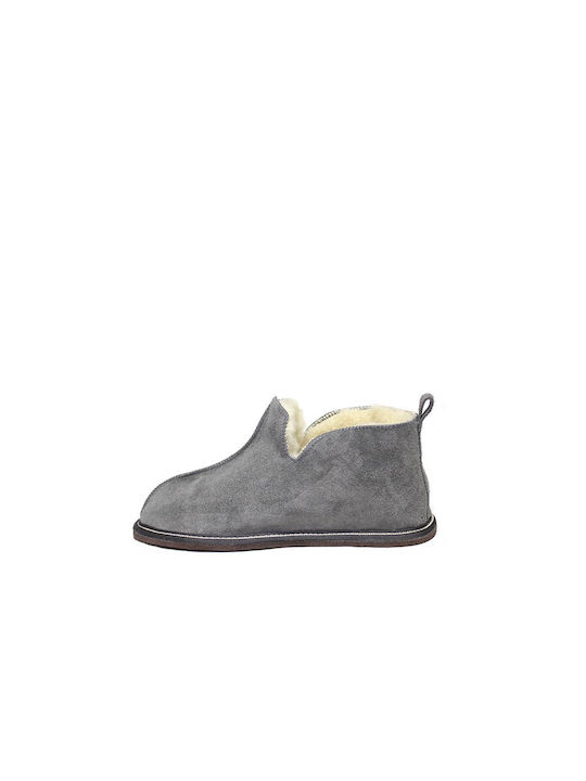 Ανδρεαδάκη Heel Enclosed Men's Slippers with Fur Gray