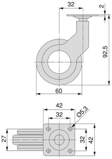Emuca Ροδάκι Επίπλου Μεταλλικό Μαύρο 5x5cm 4τμχ