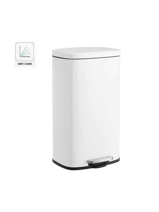 Vesta Soft Close Waste Bin Waste Metallic with Pedal White 30lt 1pcs
