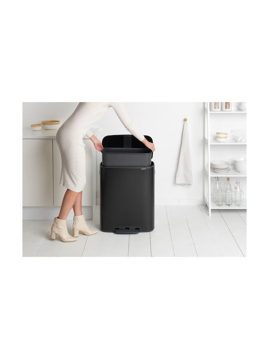 Brabantia Bo Κάδος Απορριμμάτων από Ανοξείδωτο Ατσάλι Matt Black με Πεντάλ 60lt