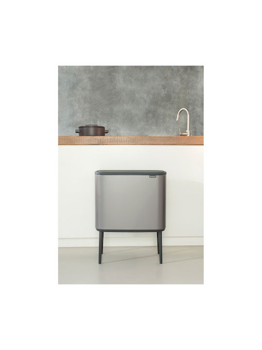 Brabantia Recycling Waste Bin Metallic Push Platinum 33L
