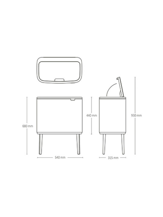 Brabantia Recycling Waste Bin Metallic Push Platinum 33L