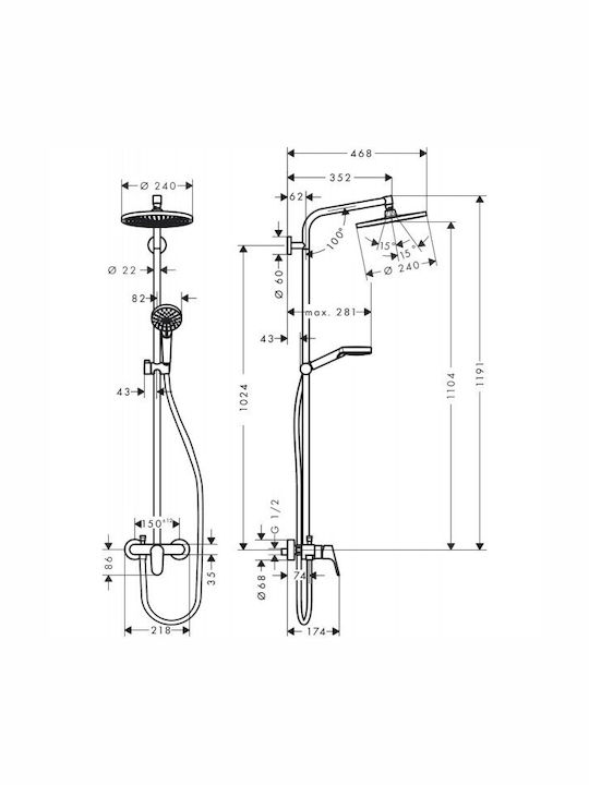 Hansgrohe Crometta Duschsäule mit Wannenbatterie Silbern