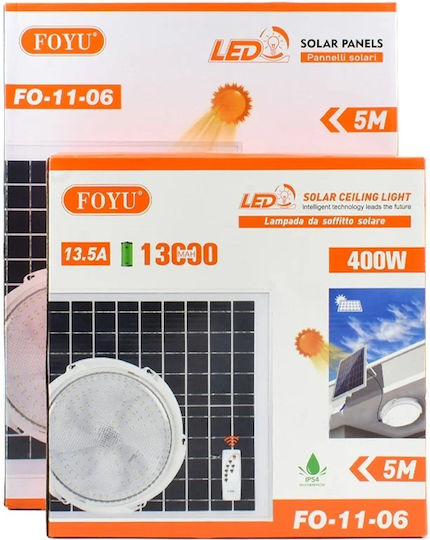 Foyu Επιτοίχιο Ηλιακό Φωτιστικό 400W 90lm Ψυχρό Λευκό 6500K με Φωτοκύτταρο και Τηλεχειριστήριο IP54 32x6.8εκ.