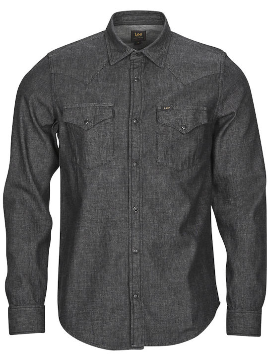 Western Long-sleeved Denim Shirt Black