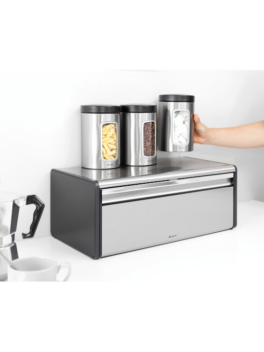 Brabantia Fall Front Bread Box with Lid Metallic Matt Steel 46.5x25x18.7cm
