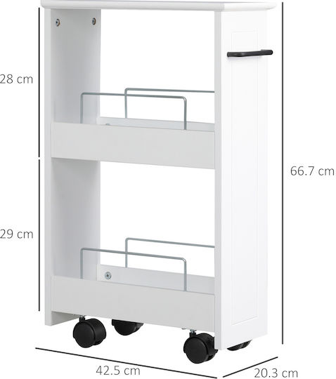 Kleankin Wooden Kitchen Trolley 2 Tiers White 42.5x20.3x66.7cm