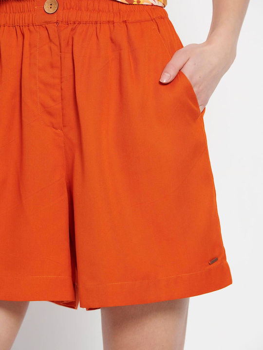 FBL007-12503 Women's High-waisted Sporty Shorts Orange Rust