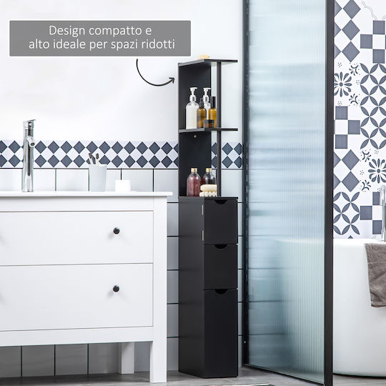 HomCom Στήλη Μπάνιου Δαπέδου Μ15xΒ33xΥ136cm Μαύρη