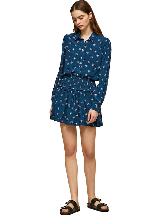 Bruna Denim Mini Skirt Floral Blue