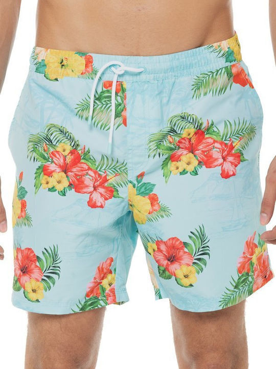F3GT19WO07G Men's Swimwear Shorts Light Blue with Patterns