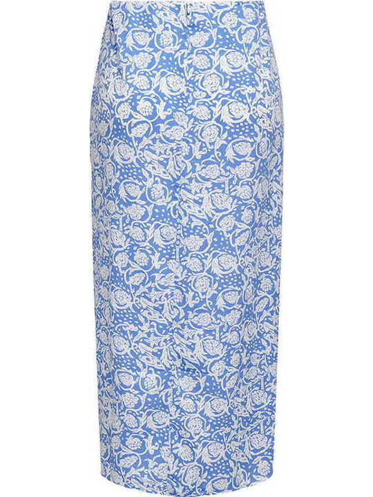 Hoch tailliert Midi Rock Umschlag Blumen Blau