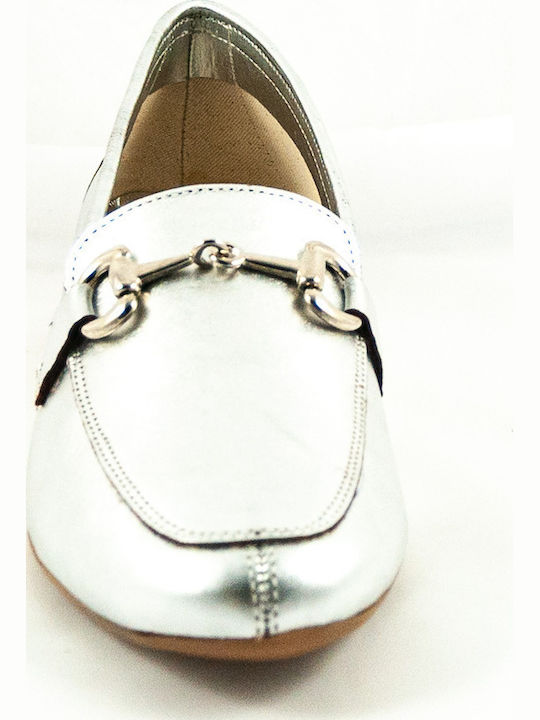Leather Women's Loafers in Silver Color