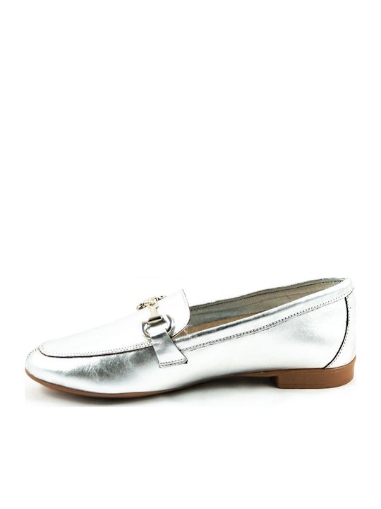 Leather Women's Loafers in Silver Color