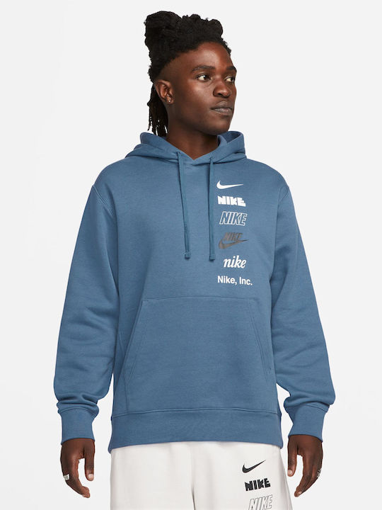 Nike Men's Sweatshirt with Hood and Pockets Blue