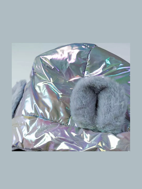 Kids Quilted Short Coat with Hood Silver