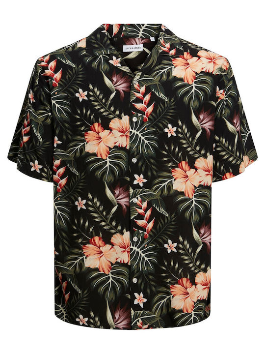 Jack & Jones Cămașă Bărbătească Cu mânecă scurtă Floral Negru