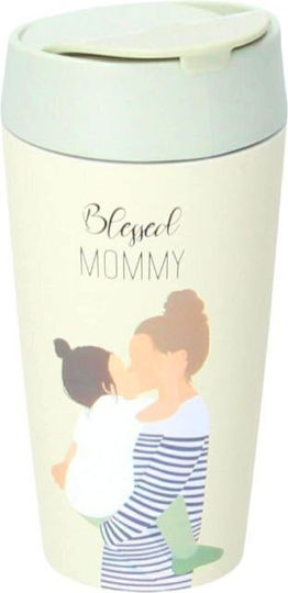 Chic Mic Blessed Mommy Cană Bambus cu Capac Bej 420ml