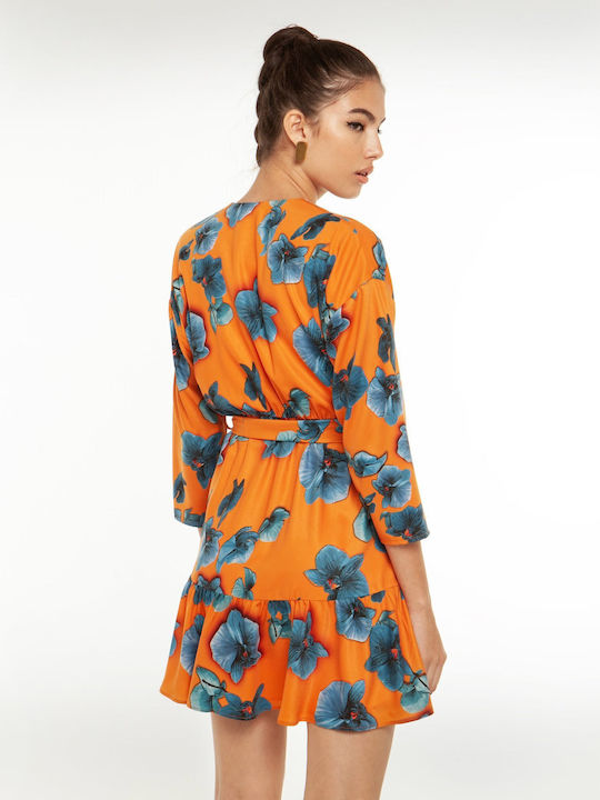 Toi&Moi Mini Dress Satin with Ruffle Orange