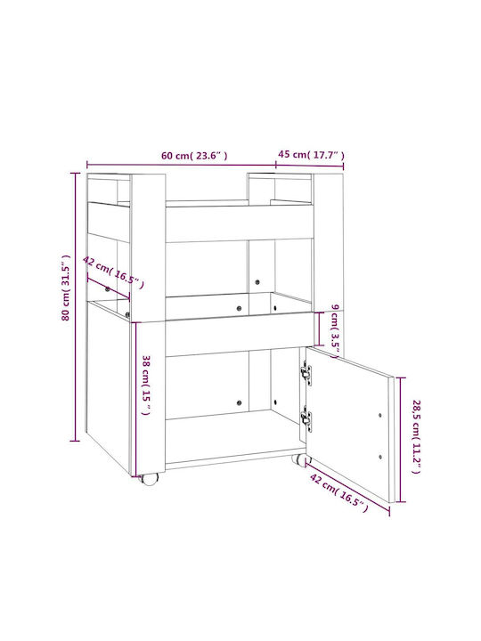 vidaXL Troleu De Bucătărie Din Lemn Cu 3 Locuri Bej 60x45x80cm
