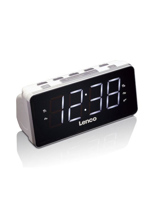 Lenco CR-18 Tabletop Digital Clock LED Plastic with Alarm Clock & Radio White CR-18