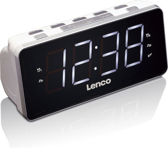 Lenco CR-18 Tabletop Digital Clock LED Plastic with Alarm Clock & Radio White CR-18
