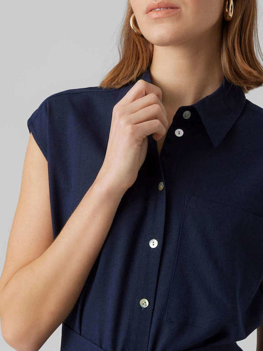 Summer Midi Shirt Dress Navy Blue