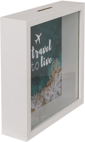 Κουμπαράς Ξύλινος Travel Live Λευκός 20x5x20cm