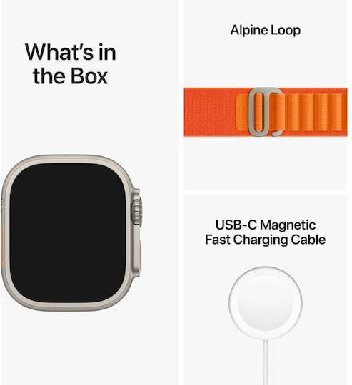 Apple Watch Ultra Titanium 49mm Waterproof with eSIM and Heart Rate Monitor (Orange Alpine Loop - Small)
