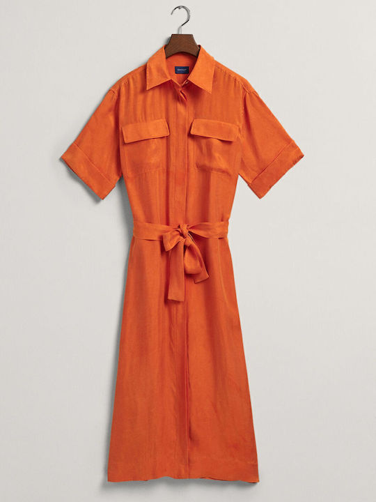 Summer Midi Shirt Dress Orange
