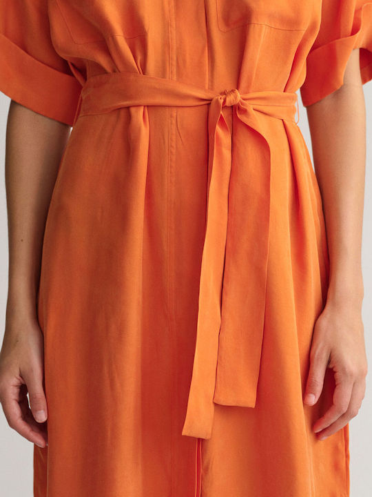 Summer Midi Shirt Dress Orange