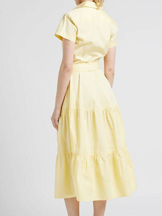 Ralph Lauren Midi All Day Φόρεμα Βαμβακερό με Κουμπιά Κίτρινο
