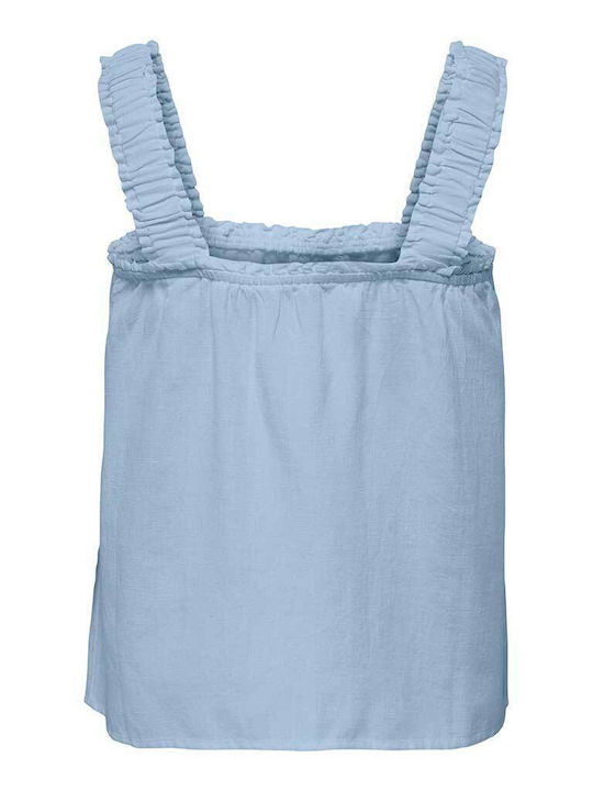 Only Sommerlich Damen Leinen Bluse Ärmellos Hellblau