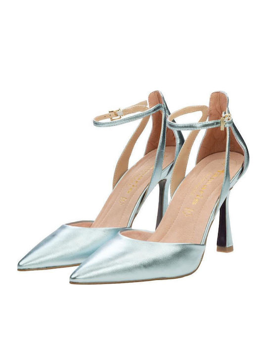 Μυτερές Γόβες με Λουράκι Light Blue Met