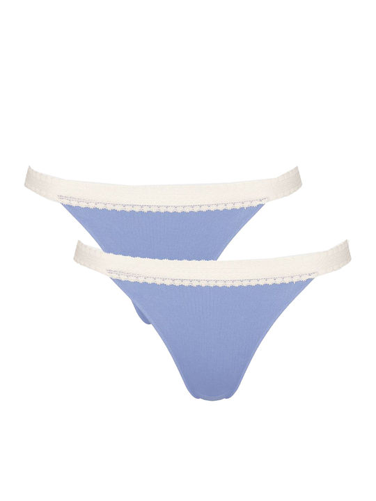 Go Ribbed H Tanga Femeie Slip Albastru deschis
