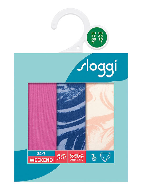 24/7 Weekend H Βαμβακερά Дамско Слип 3Pack Fuchsia/Blue/Beige