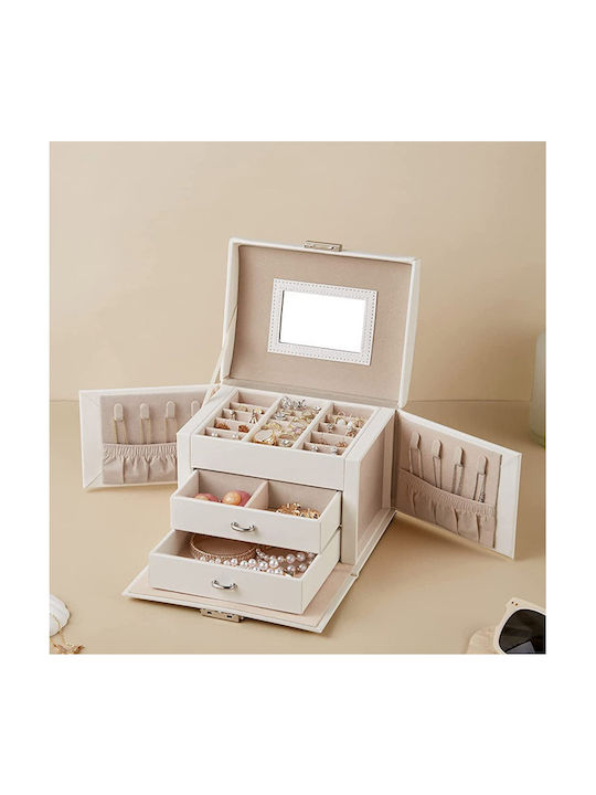 Songmics Velvet Jewellery Box with Drawer & Mirror White 13.8x17.7x13.5cm