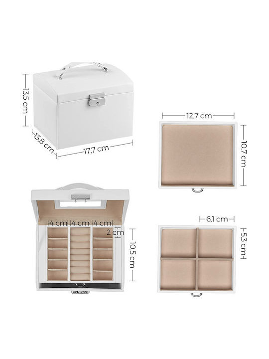 Songmics Velvet Jewellery Box with Drawer & Mirror White 13.8x17.7x13.5cm