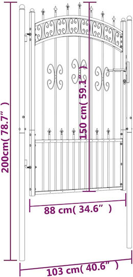 vidaXL Poartă de Gard din Metal cu Garduri în Culoarea Negru 2.0x1.03m